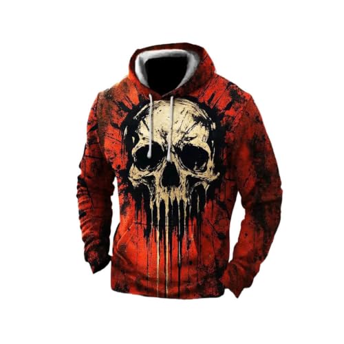 Generisch Sudadera con capucha con capucha 3D estampado de calavera sudadera de manga larga con bolsillos al aire libre cómoda elegante ropa deportiva festiva para hombre sudadera con capucha para