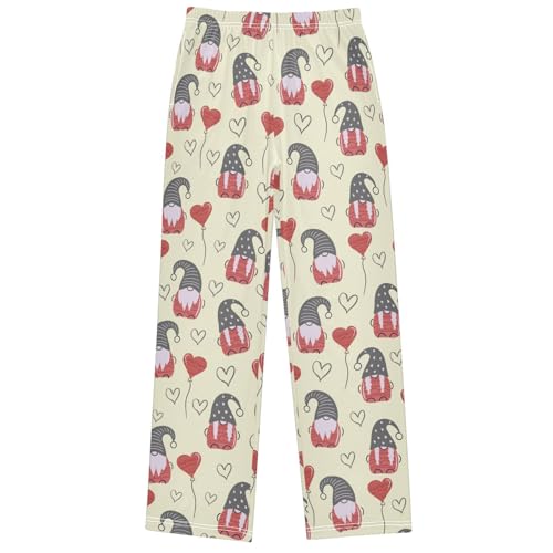 Boy's Pj Pants Valentine Day Red Gnome Heart Lounge Bottoms Elastic Waist Kids Joggers with Pockets Size 6-14