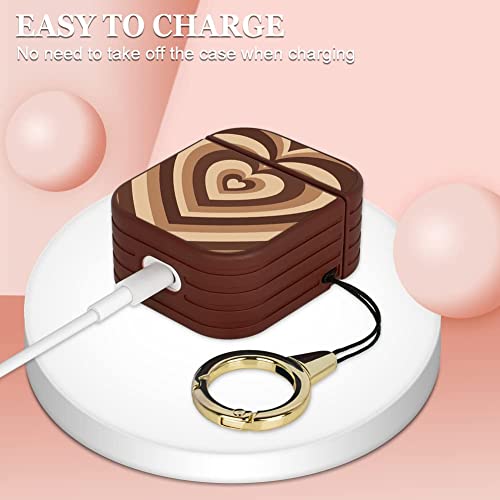Illians Ook Case Compatible With Airpods 1&2 Magnetic Closure Full Body Shockproof Protective Hard Plastic Airpods Case Brown Heart Art Design Wireless Charging Cover With Ring Key-Chain #TOP3