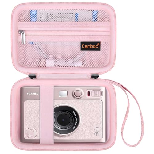 Canboc Carrying Case for Fujifilm Instax Mini EVO Instant Camera Mesh Pocket fit Instax Mini Instant Film and Cable Pink