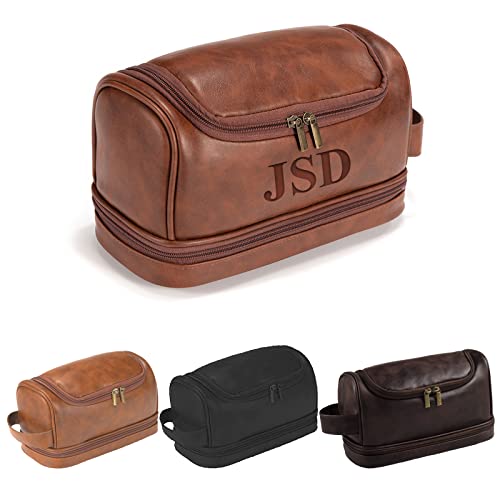 Personalized Toiletry Bag For Men, Husband, Boyfriend, Dad Large Capacity PU Leather Travel Dopp Kit Handcrafted Custom Name Unique Gift For Birthday| Fathers Day| Anniversary| Wedding Groomsmen Gifts