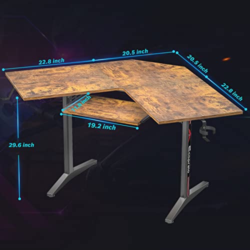 Ecoprsio L Shaped Gaming Desk Corner Desk, Home Office Computer Desk With Keyboard Tray, Large Pc Gaming Desk Gamer Workstation, Computer Gaming Desk Table With Cup Holder And Headphone, Rustic Brown #TOP6