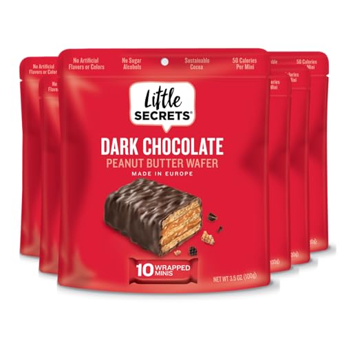 Little Secrets Dark Chocolate Peanut Butter Crispy Wafers | 60 Minis | Made in Europe | Nothing Artificial & No Sugar Alcohols | Sustainable Cocoa | 3.5 Ounce (Pack of 6)