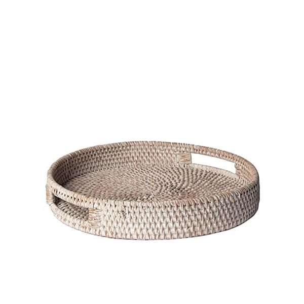 Porto Boutique Round Rattan Serving Tray - Modern Woven Tray w/Handles for Dining Table, Livingroom, Patio Decor - Stylish Rattan Tray for Serving Fruits, Breakfast - Ideal for Coffee Table (Large) Porto Boutique Round Rattan Serving Tray - Modern Woven Tray w/Handles for Dining Table, Livingroom, Patio Decor - Stylish Rattan Tray for Serving Fruits, Breakfast - Ideal for Coffee Table (Large)