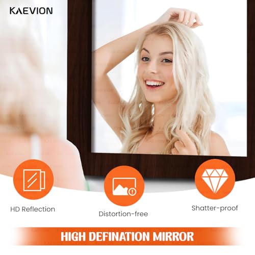 Image of Wall Hanging 1.75ft Brown Waterproof PVC Framed Mirror |Wall Mirror for Bedroom or Bathroom Home Decor Wall Mount Living Room Vanity Farmhouse| washroom Mirror for Wall