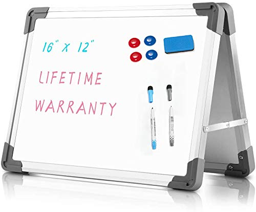 WEICHA Small Dry Erase Board Magnetic - 16 x 12 Inch Mini White Double Sided Desktop Board Foldable Whiteboard Easel, Memo Board for Kids Learning, Group Instruction, Homeschool