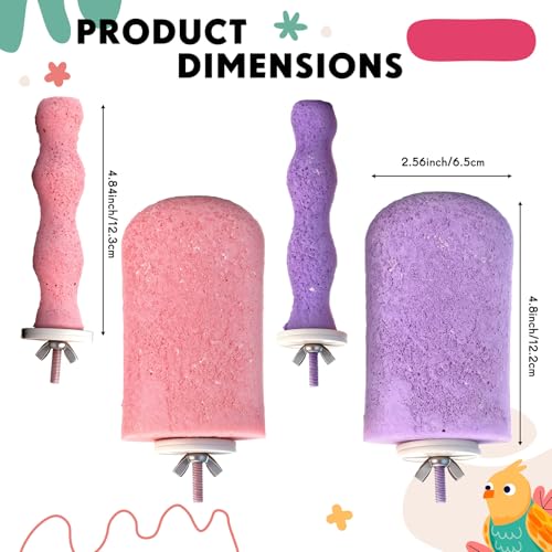 Image of Soulchen 4 Pcs Bird Beak Grinding Calcium Stone Perches Large 4.8 Inch Parrot Teeth Mouth Molar Cage Platform Paw Grinding Sticks Jumping Stand for Macaws Parakeets Finches Cockatiel(Purple,Pink)