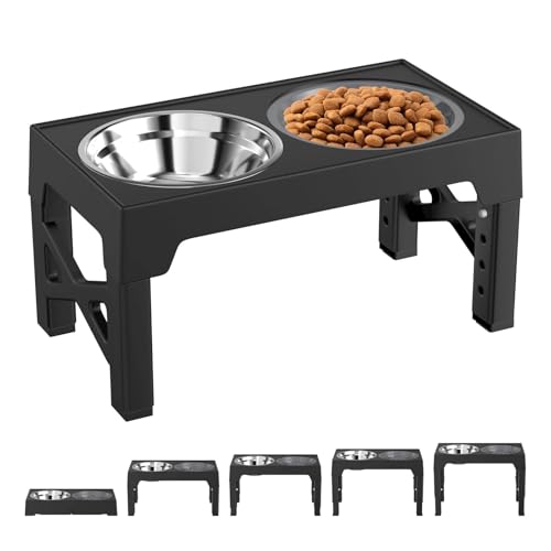 Crynvor Ciotole per Cani con 5 Altezze Regolabile, Porta Ciotola Rialzate Cane, Portaciotole Rialzato, Supporto 2-in-1 Scodelle in Acciaio Inox e Alimentazione Lenta Ciotole, per Media, Grande Taglia