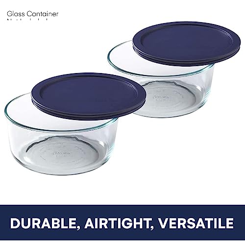 Wood Grip | Lids for Pyrex and Anchor Round Glass Containers | Lids For Pyrex Glass Containers | Replacement Lids (Blue, 2 Cups, 4 Pack)