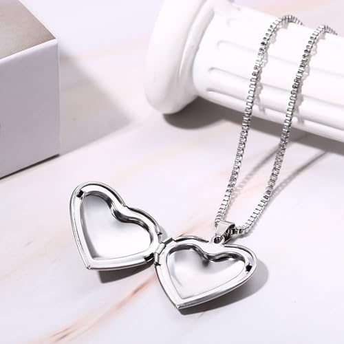Cupimatch Herz Medaillon zum Öffnen: Damen Herren Haustier Bilder Halskette mit Pfoten-Motiv für 2 Fotos Elegant Edelstahl Herzanhänger mit 61cm Kette Geschenke für Eltern Kinder Familienmitglieder
