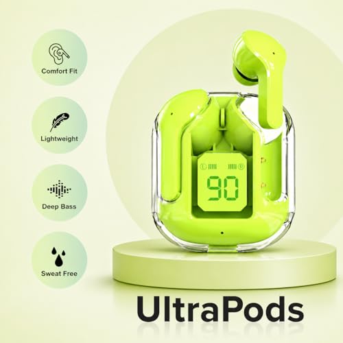 Image of UltraPods Immersive Sound | 40Hrs Music Time, 13mm Dynamic Driver, ENC, Deep Bass, Type-C Charging, Wireless TWS Earbuds (Green)