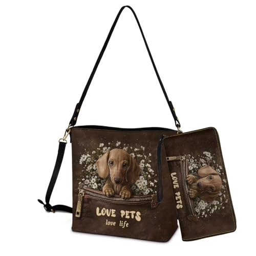 Image of Bucket Crossbody Bag Set for Women Lady, Leather Purse and Wallet Set Large Bucket Bag with Wallet