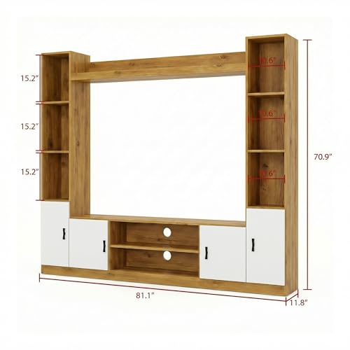 Image of Raywud Elavora Engineering Wood TV Entertainment Unit Set | TV Cabinet with Shelves for Books & Decor Display Unit for Living Room | Ideal for TV Unit Upto 55 inch |DIY Assembly (Gold Oak & White)