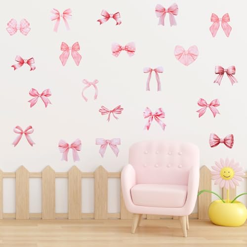 64 adhesivos de pared lazo rosa en vinilo miniatura 1