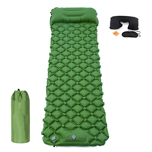 Onirii Camping Sleeping Pads,Foot Press Inflatable Lightweight Camping Mat with Pillow,Compact Ultralight Waterproof Camping Air Mattress for Backpacking Beach, Hiking, Traveling