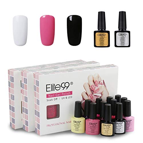 Elite99 Esmaltes Semipermanentes de Uñas en Gel UV LED, 5pcs Kit de Esmaltes de Uñas Base y Top Coat (001)