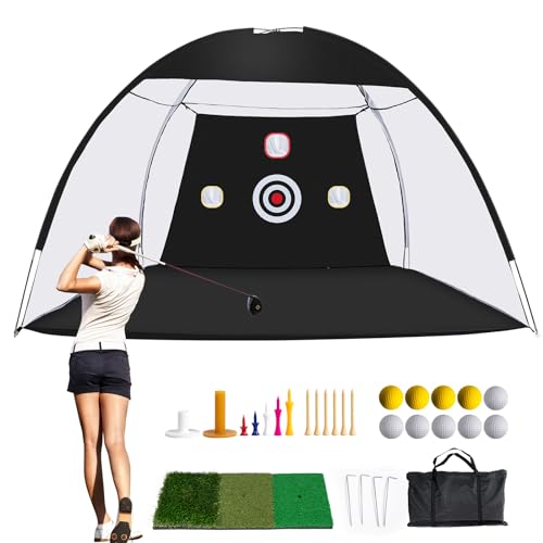 Golf Net, 10 x 7ft Backyard Practice net for Golf Hitting,Driving with mat for Indoor/Outdoor.