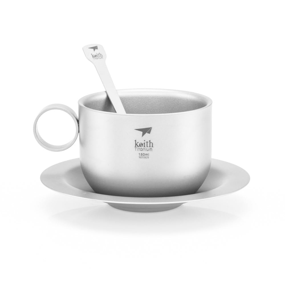 Keith Titanium TI3601 doppia parete tazza da caffè con piattino e