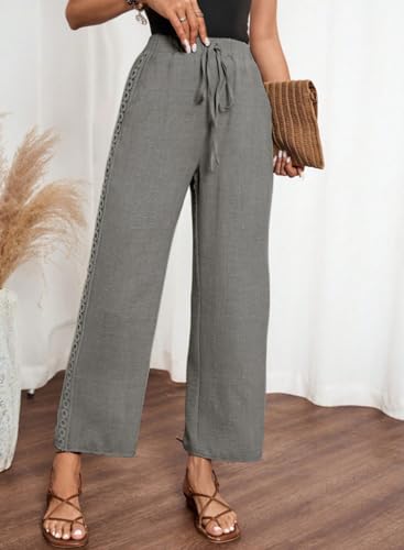 Image of Acelitt Women Casual Lightweight Drawstring Elastic Waist Pants with Pockets, S-XXL