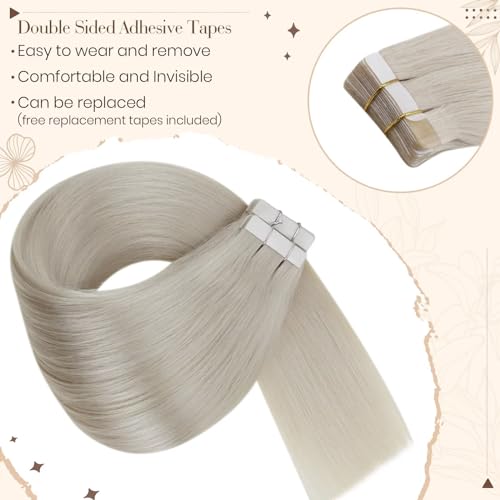 Hetto Tape in Hair Extensions Human Hair Platinum Blonde 18 Inch, Invisible Tape in Human Hair Extensions - Image 3