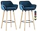 Lot De 2 Tabourets De Bar Grant en Velours I Chaise Haute De Bar Et De Cuisine I Assise Et Dossier Rembourrés I Empiétement en Bois, Couleur:Bleu