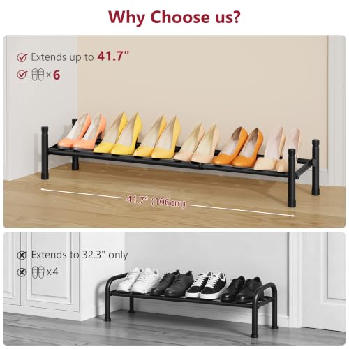 Image of Tajsoon Expandable Shoe Rack for Closet 1 Tier, 28 inch-41 inchStackable, Black