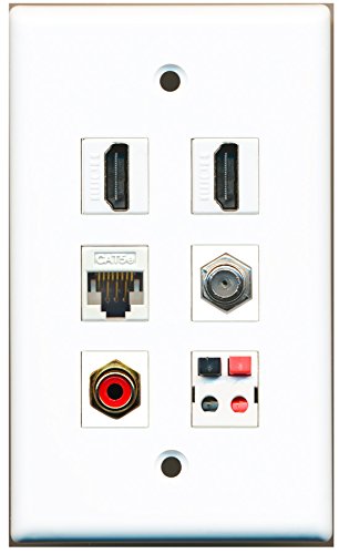 RiteAV - 2 HDMI 1 port RCA czerwony 1 port kabel koncentryczny TV - F typ 1 port Cat5e Ethernet biały 1 port głośnik płyta ścienna