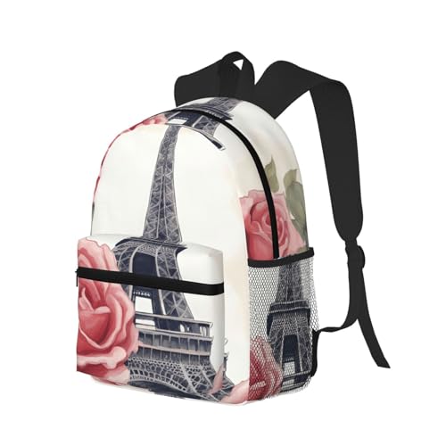 Mochila cómoda de rosas Torre Eiffel para evitar dolor de espalda en viajes 2