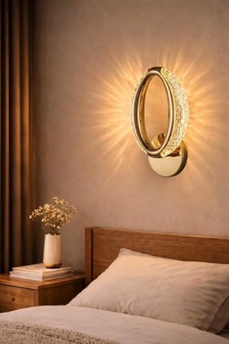Image of Groeien Pack of 2 | 10W | 3 Color Modern LED Oval Shape Crystal Wall Sconce Gold Wall Light for Bedroom Living Room Corridor Lighting Fixtures Wall Mount(Oval Crystal-Golden, 2)