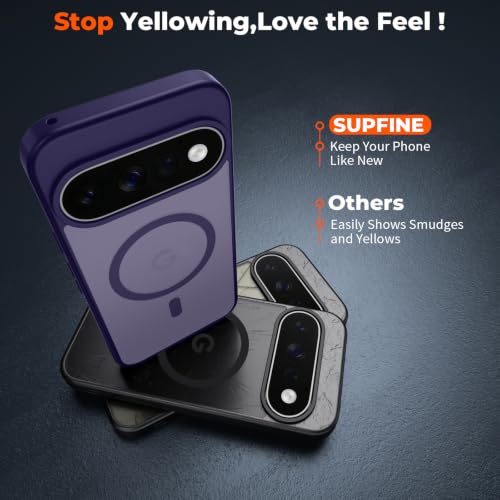 Image of SUPFINE Magnetic for Google Pixel 11 Case - Dark Purple | With Screen Protector,Translucent Matte,Built-in Magnets,Military Grade Drop Protection,Shockproof Phone Cover