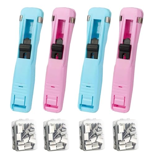 Portable Binder Clip Stapler, Includes 100 Reusable Binder Clips, Mini