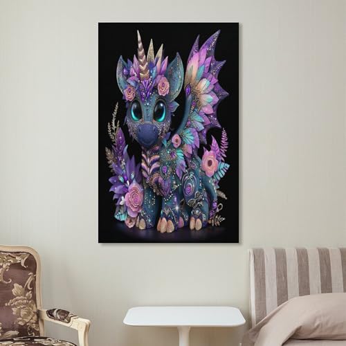 Póster impreso de dragón adorable y flores para llenar de ternura tu dormitorio 7