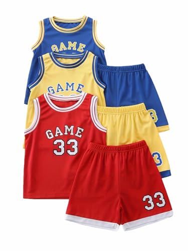 Image of Boys' Active Shorts Set 6 Pieces Athletic Jersey Tank Top and Basketball Shorts Set 4-12Y