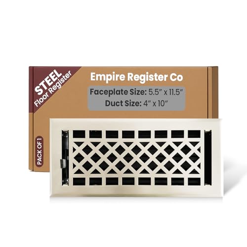 Empire Register Co, Decorative Air Vent Covers - 4x10 inch, Art & Craft Design, Brushed Nickel Finish, Heavy Duty Walkable Floor Register, Metal Damper Attached