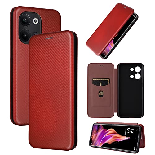 Housse Oppo Reno9 luxe en cuir PU marron et carbone protection robuste