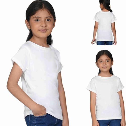 Image of Kids Round Neck T-Shirt Half Sleeves 100% Cotton Rich Soft Comfortable Fit Stylish Plain Color 1+1 Combo Original Brand Tshirt for Girls