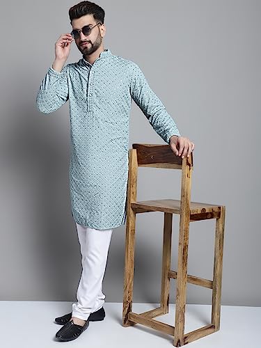 Image of Jompers Men's Regular Fit Cotton Chikankari Embroidered and Sequence Kurtas