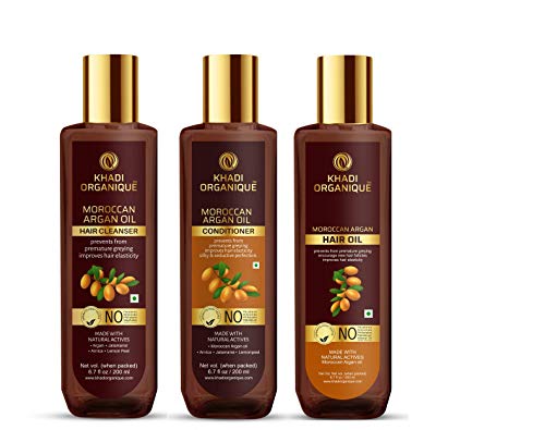 Image of Khadi Organique Moroccan Argan Premium Kit Shampoo, Conditioner And Oil For Healthy Hair