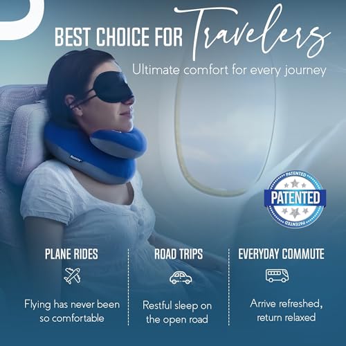 BCOZZY Chin Supporting Travel Pillow - Supports The Head, Neck and Chin in Maximum Comfort in Any Sitting Position. A Patented Product. Adult Size, Navy