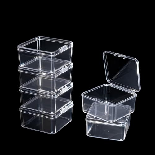 Image of 6 Pcs Mini Plastic Storage Containers Box with Lids, Clear Rectangle Organizer, Small Plastic Case for Collecting Small Items, Beads, Crafts Accessories, Screws (2.56 x 2.56 x 1.38 Inch)