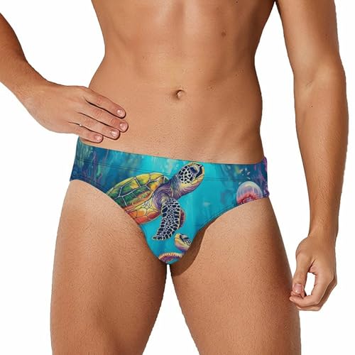 Ocean Turtles Jellyfish Coral Mens Swim Briefs Bikini Sexy Low Rise Trunks Swimsuit Bathing Suit Beach