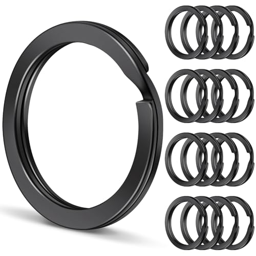 Caianwin 50 Stück Schlüsselringe 25mm Schwarz Keyring Runde Flacher Schlüsselringe Edelstahl Schlüsselanhänger Ring für DIY, Auto Schlüsseln, Kunsthandwerk Ornamente (50)