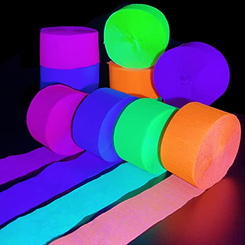 Image of 1260feet Glow in The Dark Neon Paper Streamers Blacklight Party Neon Streamer Decorations 12 Rolls Glow Crepe Paper UV Reactive Fluorescent Neon Fiesta Glow Party