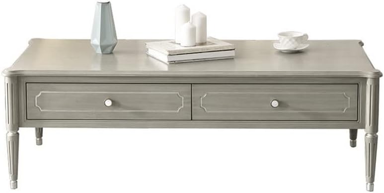 BNNP Mesa de té para sala de estar mesa de centro rectangular moderna con 2 cajones mesa central creativa para sala de estar mesa de café recortada
