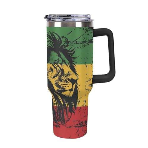 Taza de viaje térmica de 40 oz con diseño Lion Reggae Jamaica para café y té