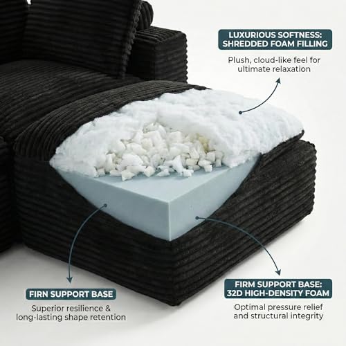 Image of 6 Piece Modular Sectional Sofa with 2 Ottomans -140 inch U Shaped Boneless Cloud Couch, Double-Layer Memory Foam Corduroy Foam Sofa, Oversized Living Room Furniture Set