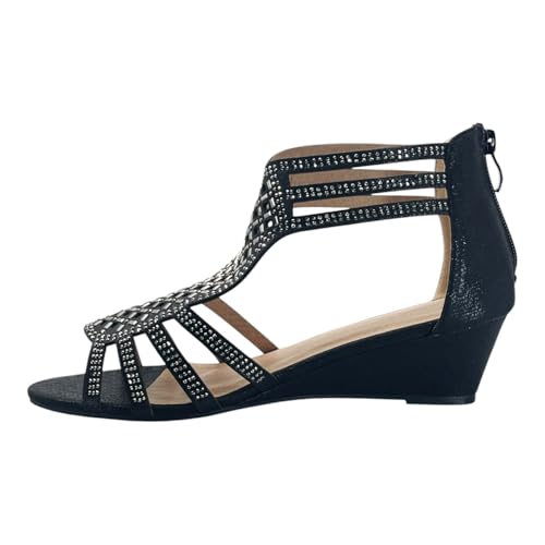 ABSOLEX Women Strappy Open Toe Rhinestone Dressy Low Heel Wedge Sandal4