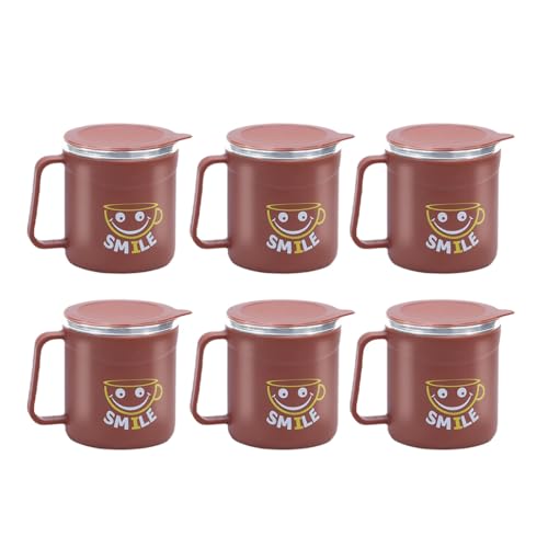Image of ATTRO Happy Mug Set of 6-Comes with Double Wall Inner Stainless Still & Lid Stylish Cup Ideal for Hot Coffee, Tea - 300ml-Red