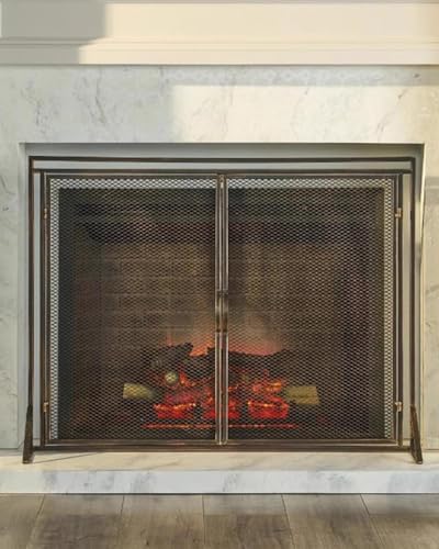 Puertas para chimenea de bronce con pantalla de malla de hierro 2