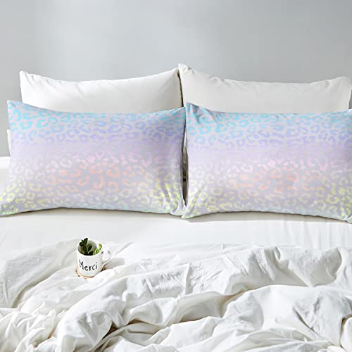 Homemissing Leopard Print Duvet Cover Set Cheetah Print Bedding Set for Kids Boys Girls Safari Wild Animal Decor Comforter Cover Set Microfiber Ombre Bedspread Cover Pink Blue Bedclothes Single - Image 4